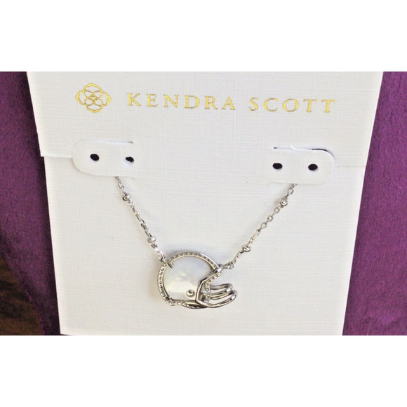 Kendra Scott Football Helmet Pendant Necklace Rhodium Ivory Mother-of-Pearl New
